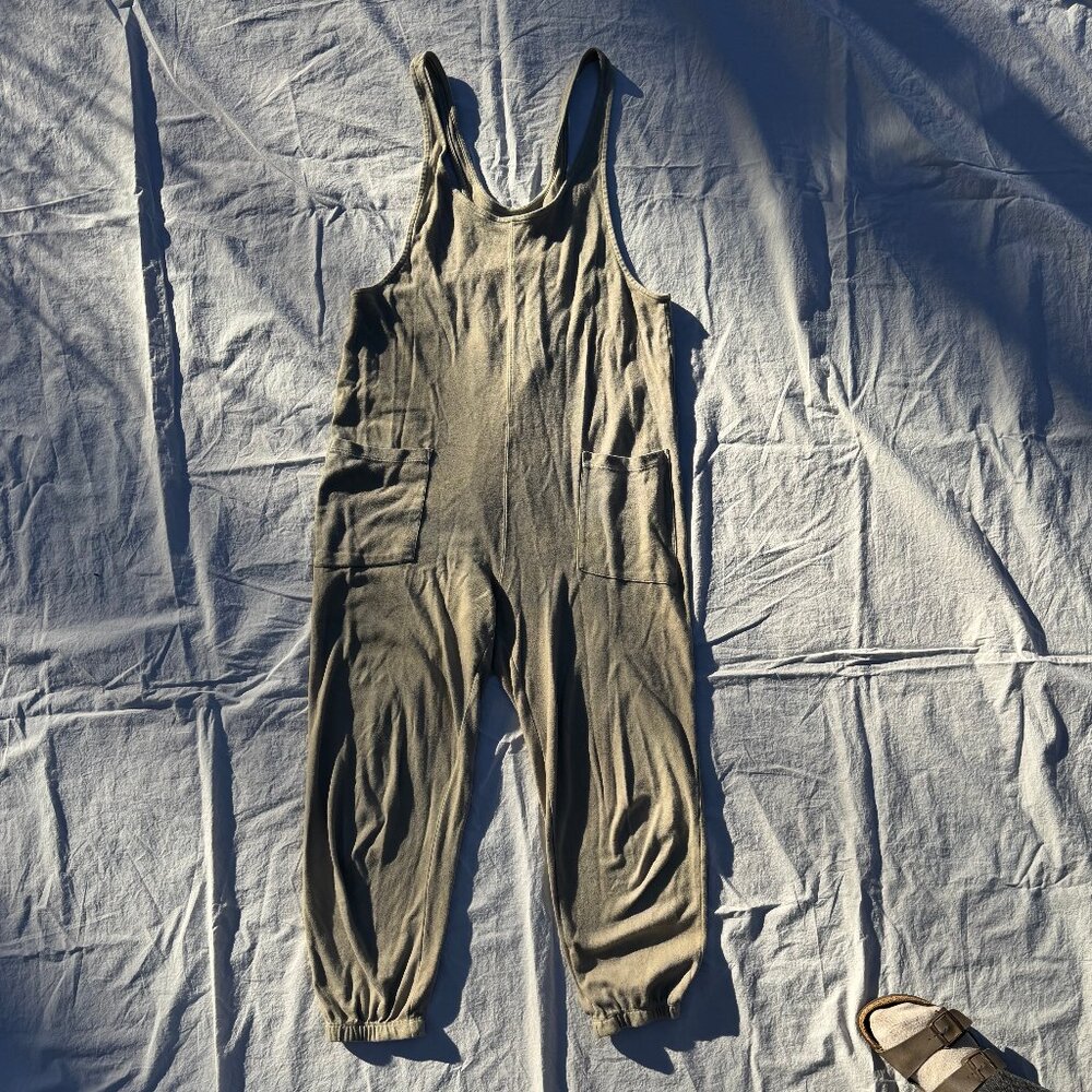 For Days Wear Wrecklessly Organic Cotton Relaxing Romper Distressed Khaki Sage